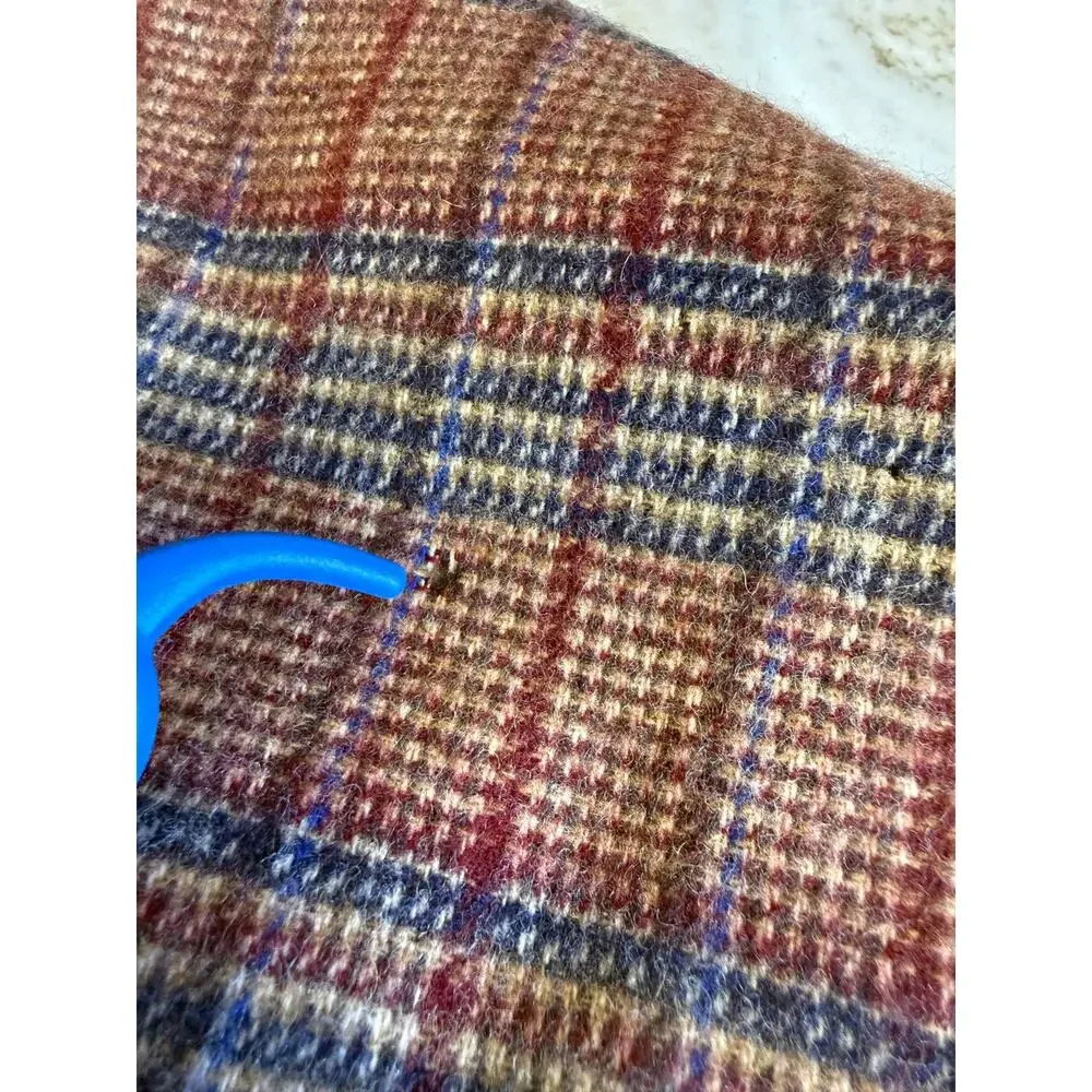 Vintage Johnston of Elgin Scotland Wool Fringed Scarf Burgundy Plaid
